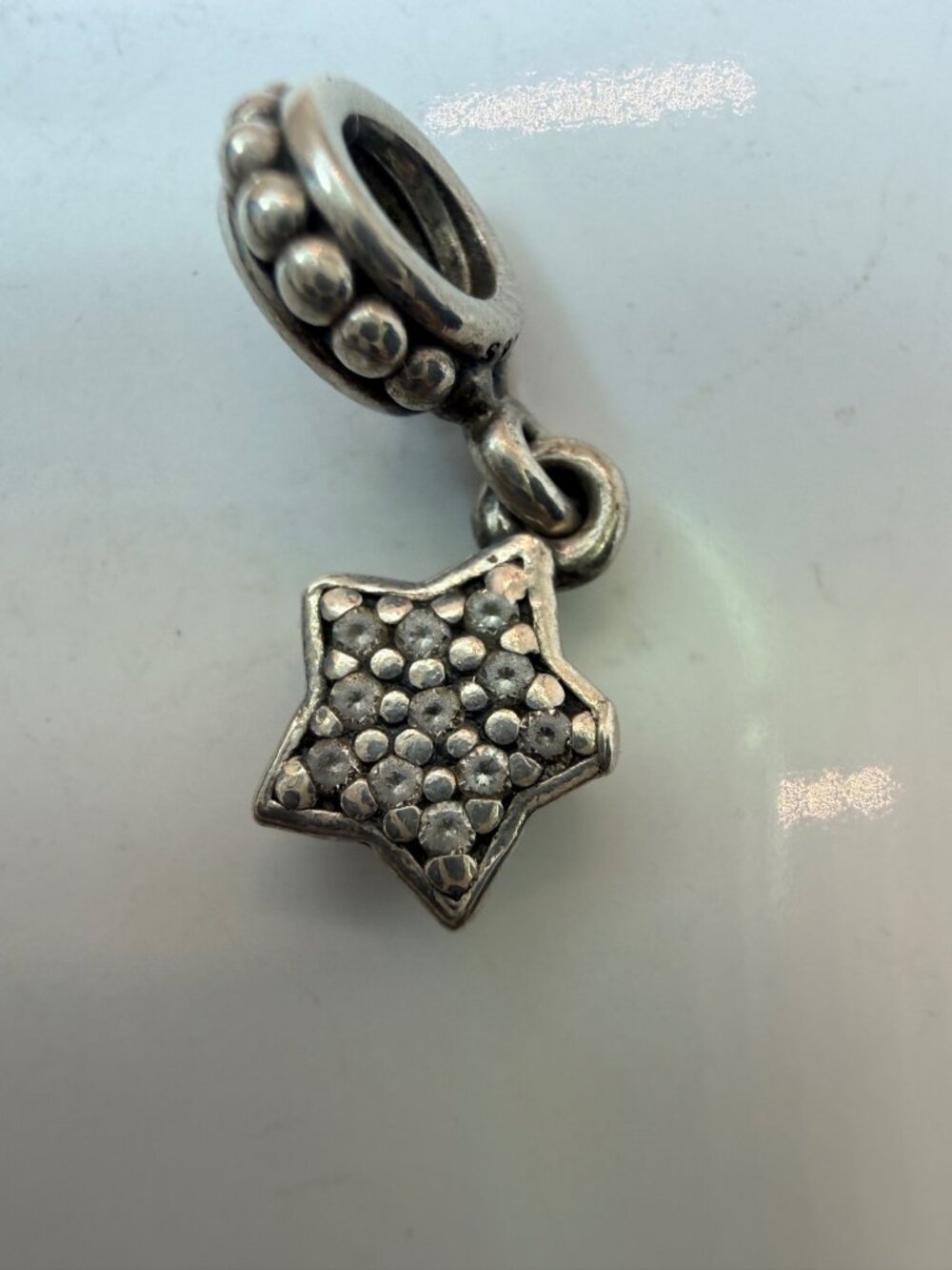 Pandora Retired Clear Pavé Star Dangle Charm 791024CZ Sterling Silver